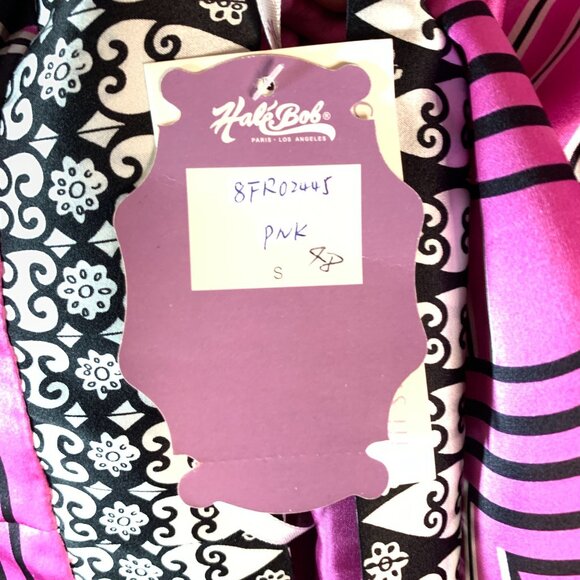 Hale Bob size Small Pink Silk Empire Waist Dress w/Black & White Pattern NWT - Picture 5 of 13